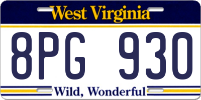 WV license plate 8PG930