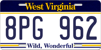 WV license plate 8PG962