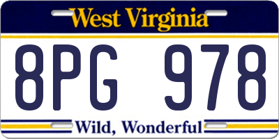 WV license plate 8PG978