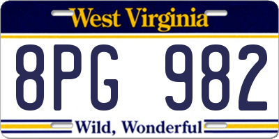 WV license plate 8PG982