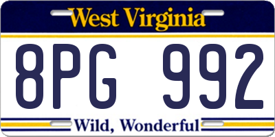 WV license plate 8PG992
