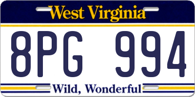 WV license plate 8PG994