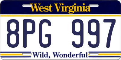 WV license plate 8PG997