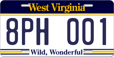 WV license plate 8PH001