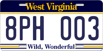 WV license plate 8PH003