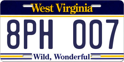 WV license plate 8PH007