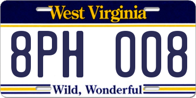 WV license plate 8PH008