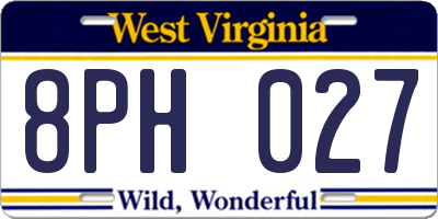 WV license plate 8PH027