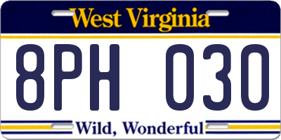 WV license plate 8PH030