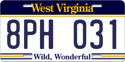 WV license plate 8PH031
