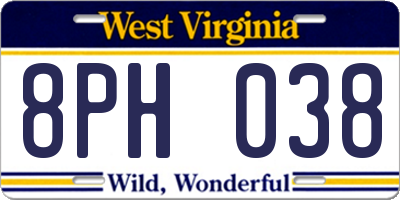WV license plate 8PH038