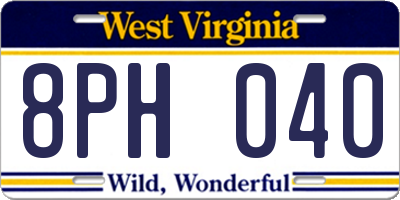 WV license plate 8PH040