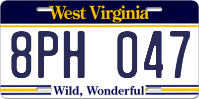 WV license plate 8PH047