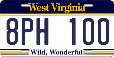 WV license plate 8PH100