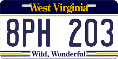 WV license plate 8PH203