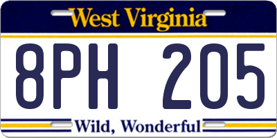 WV license plate 8PH205