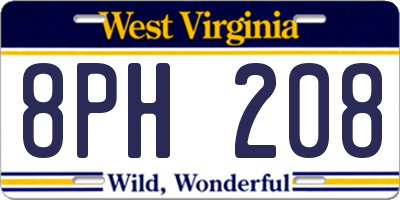 WV license plate 8PH208
