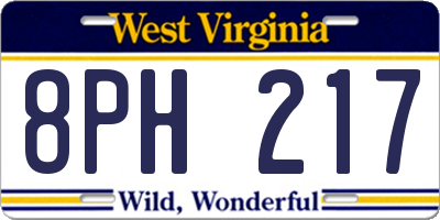WV license plate 8PH217