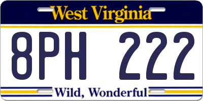 WV license plate 8PH222