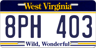 WV license plate 8PH403