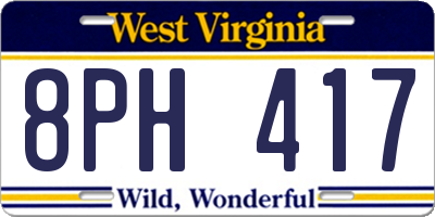 WV license plate 8PH417