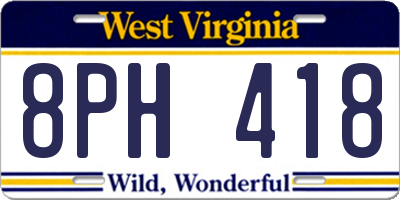 WV license plate 8PH418