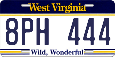 WV license plate 8PH444
