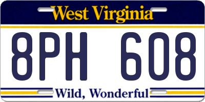 WV license plate 8PH608