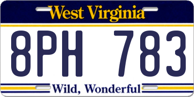 WV license plate 8PH783