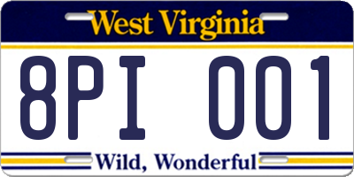 WV license plate 8PI001