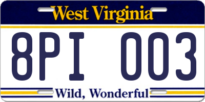 WV license plate 8PI003