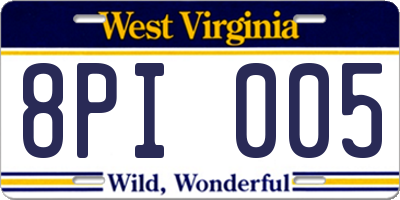 WV license plate 8PI005