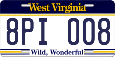 WV license plate 8PI008