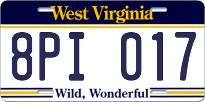 WV license plate 8PI017