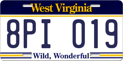 WV license plate 8PI019