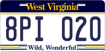WV license plate 8PI020