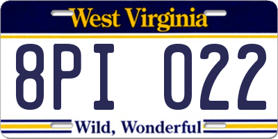 WV license plate 8PI022