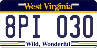 WV license plate 8PI030
