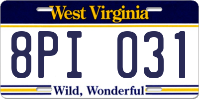 WV license plate 8PI031