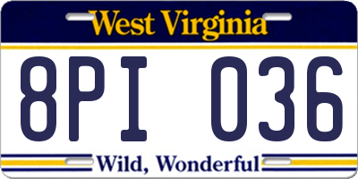 WV license plate 8PI036