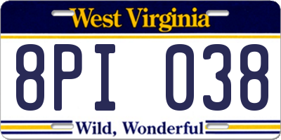 WV license plate 8PI038