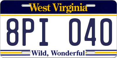 WV license plate 8PI040