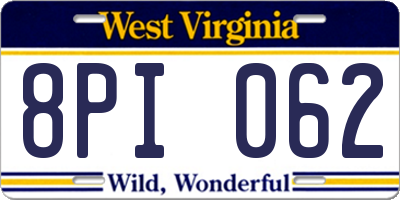 WV license plate 8PI062