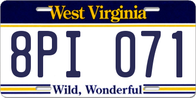 WV license plate 8PI071