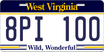 WV license plate 8PI100