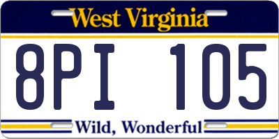 WV license plate 8PI105