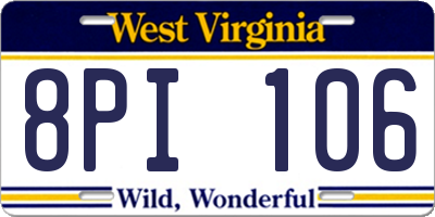 WV license plate 8PI106