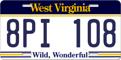 WV license plate 8PI108