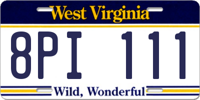 WV license plate 8PI111
