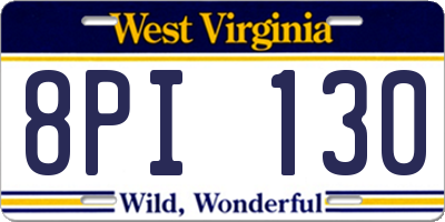WV license plate 8PI130